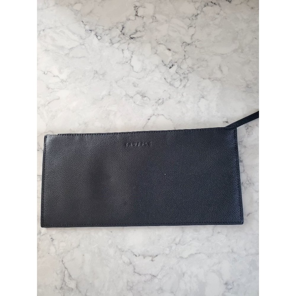 Truffle Black Leather Slim Clutch With Zippered Closure